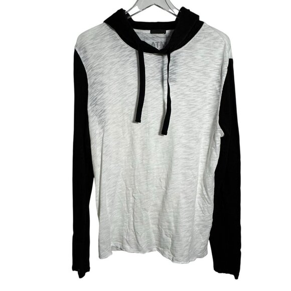 Men's Small Raglan LS Hooded T‑Shirt White/Black - Picture 1 of 3
